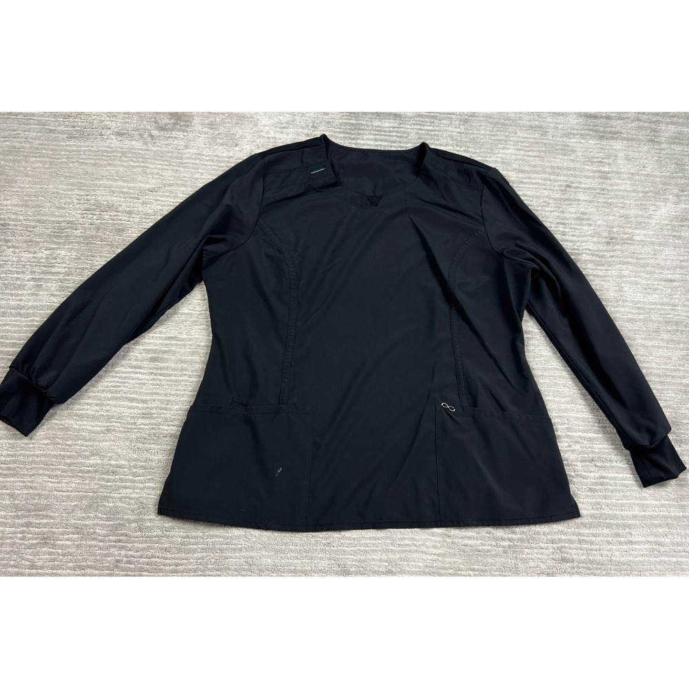 Cherokee Scrub Top Womens XL Black Infinity CK781A Long Sleeve Rib‎ Knit Back
